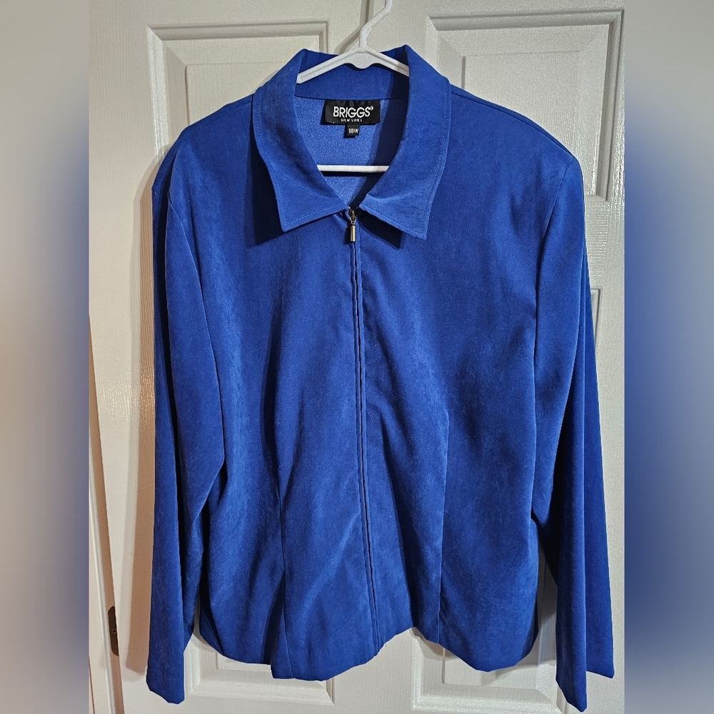 Briggs New York Womens Royal Blue Suede Look Zip Jacket 18W Vintage 90s Blazer - Picture 2 of 7